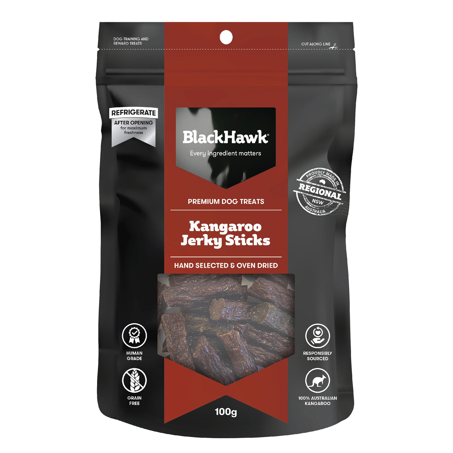 BLACK HAWK ROO STICKS DOG TREATS 100G