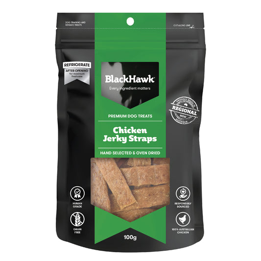 BLACK HAWK CHICKEN STRAPS DOG TREATS 100G