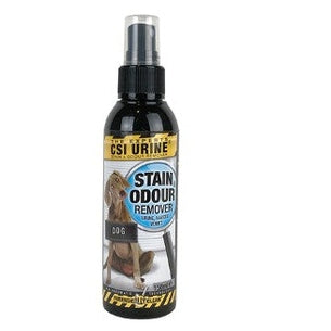 Bottle of CSI Urine Stain Odour Remover for dogs on a white background