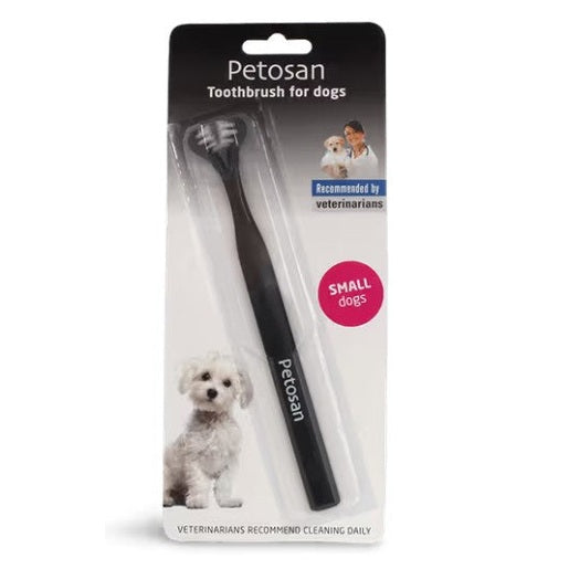 Petosan toothbrush for dogs in packaging with a small dog illustration on a white background