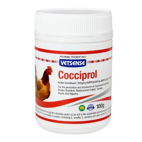 Vetsense Cocciprol jar with a chicken on a white background