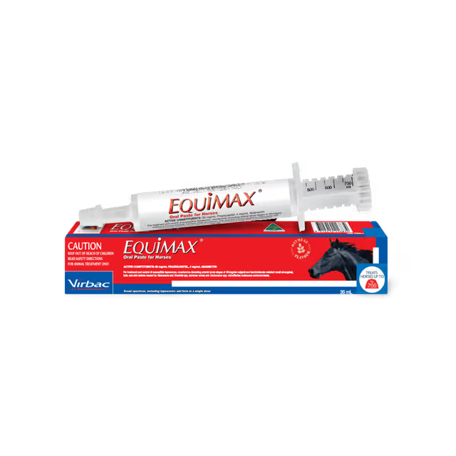 EQUIMAX product packaging with a horse illustration on a white background