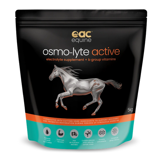 Osmo-Lyte Active supplement packaging for horses with EAC Equine branding.