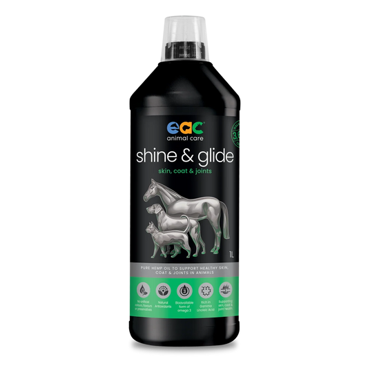 Bottle of ECC Animal Care Shine & Glide product on a white background