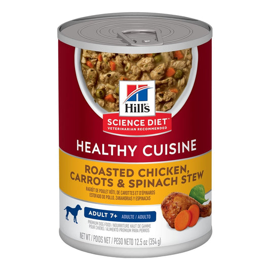 HILL'S SCIENCE DIET K9 HEALTHY CUISINE MATURE CHICKEN, CARROTS & SPINACH STEW 12s CANS 354GM