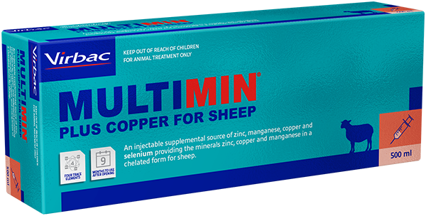Box of Virbac Multimin Plus Copper for Sheep on a white background
