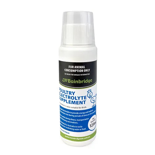 Bainbridge Poultry Electrolyte Supplement bottle on a white background