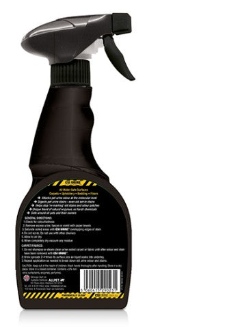 Black spray bottle with a label on a white background