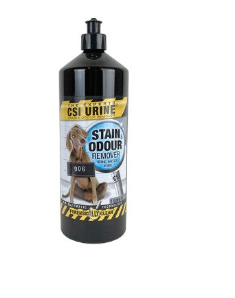 Bottle of Stain Odour Remover for dogs on a white background