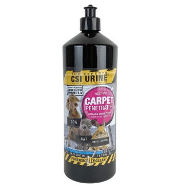 Black bottle of CSI Urine carpet penetrator on a white background