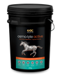 Black bucket of EAC Equine Osmo-Lyte Active supplement with a horse illustration on a white background