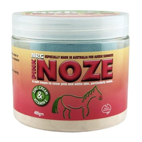 Jar of Pink Noze cream for horses on a white background