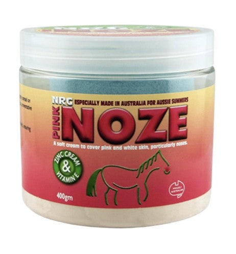 Jar of Pink Noze cream for horses on a white background