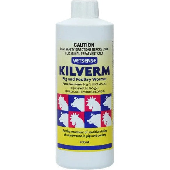 Kilverm bottle for pig and poultry treatment on a white background