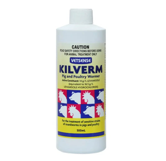 Kilverm bottle for pig and poultry treatment on a white background