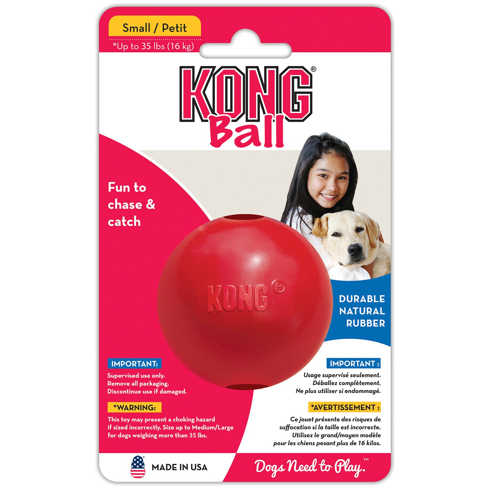 Kong Ball packaging with a red ball on a white background