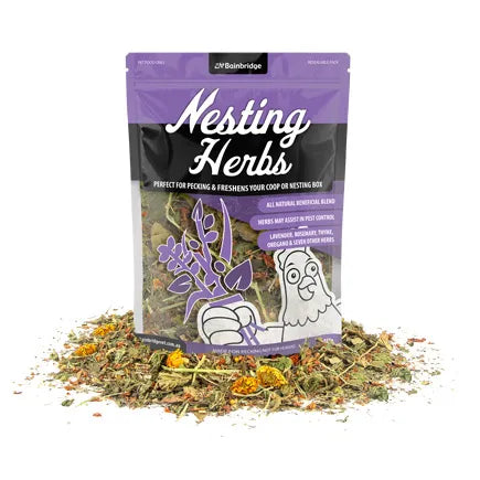 Bag of Nesting Herbs with dried herbs on a white background
