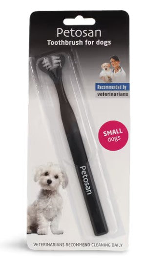 Petosan toothbrush for dogs in packaging with a small dog illustration on a white background