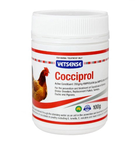 Vetsense Cocciprol jar with a chicken on a white background