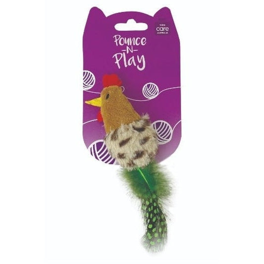 FELINE CARE CAT TOY PLUSH CHICKEN W/FEATHERS