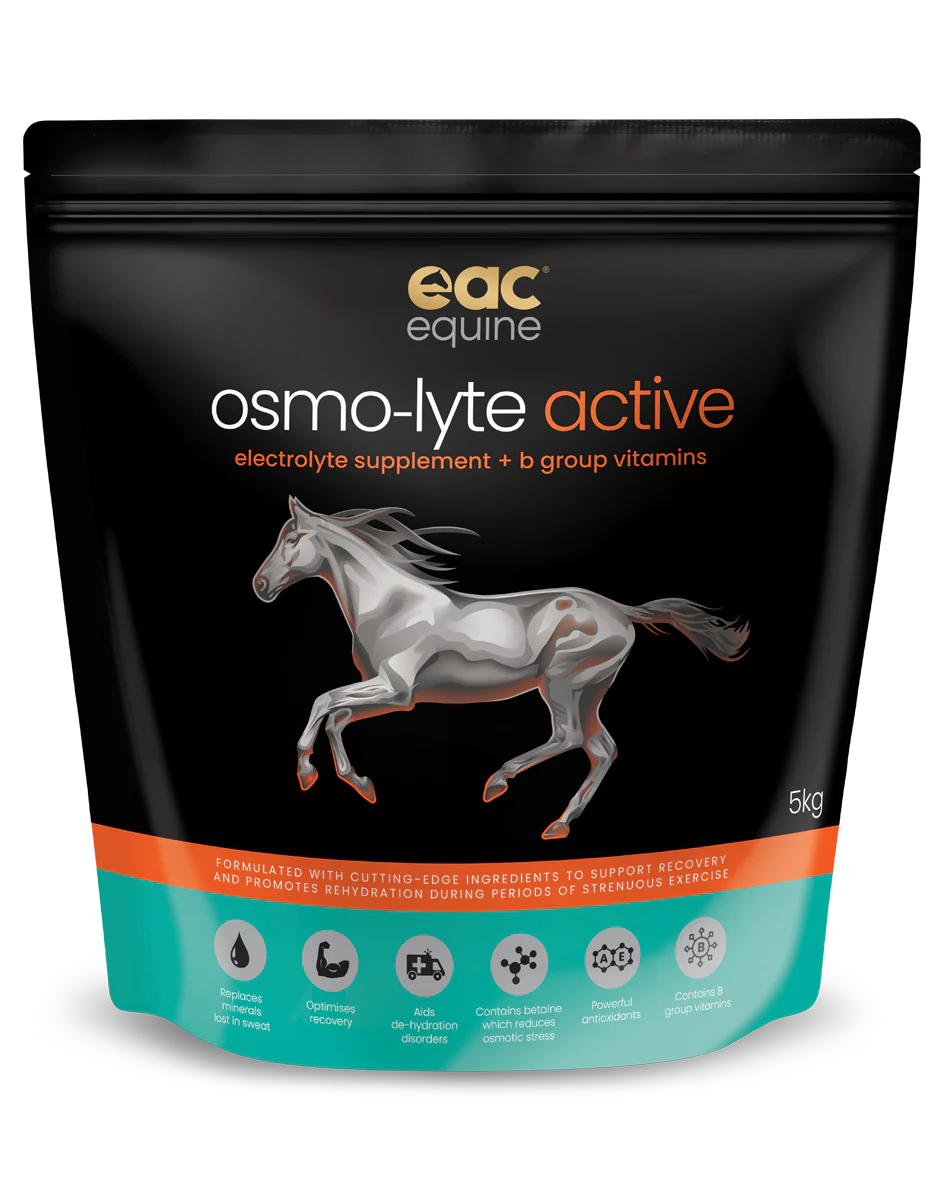Osmo-Lyte Active supplement packaging for horses with EAC Equine branding.
