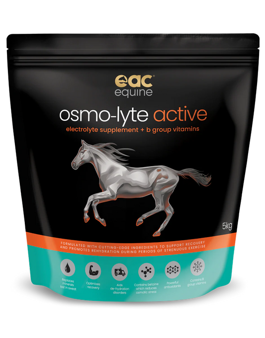 Osmo-Lyte Active supplement packaging for horses with EAC Equine branding.