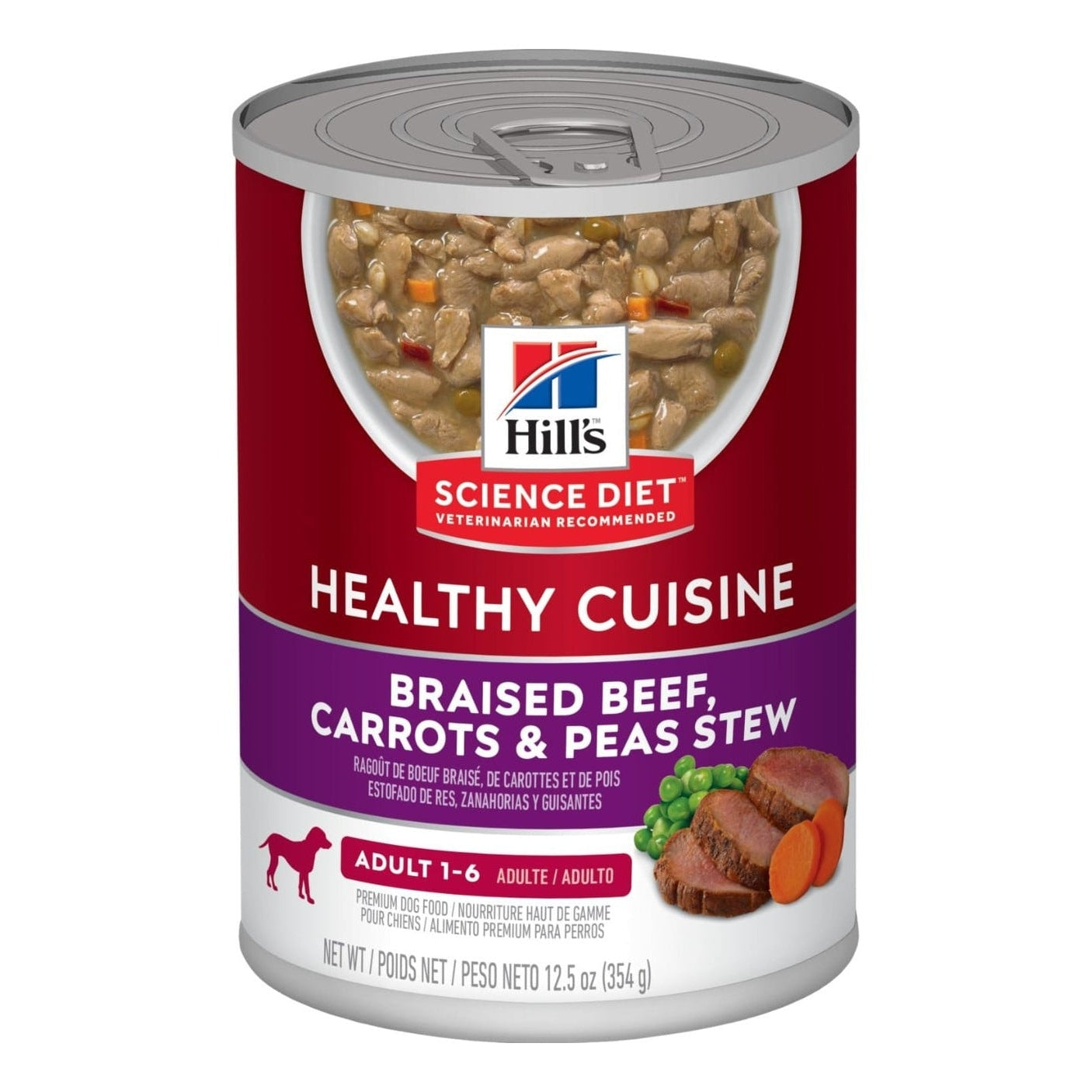 HILL'S SCIENCE DIET K9 HEALTHY CUISINE BEEF CARROTS & PEAS STEW 12s CANS 354GM