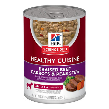 HILL'S SCIENCE DIET K9 HEALTHY CUISINE BEEF CARROTS & PEAS STEW 12s CANS 354GM