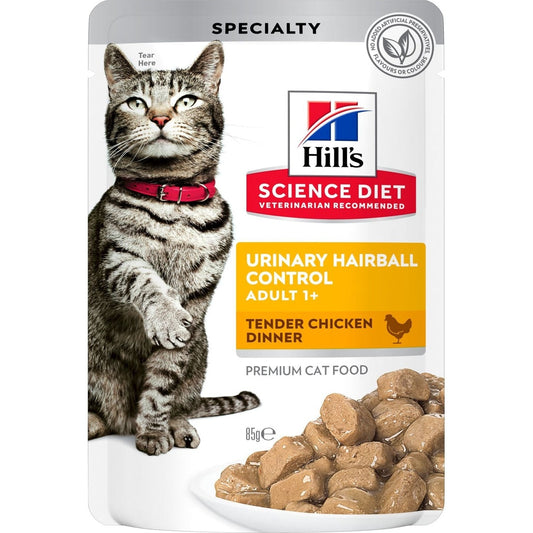 HILL'S SCIENCE DIET FELINE URIN HAIRBALL CHK 85GM 12s POUCH